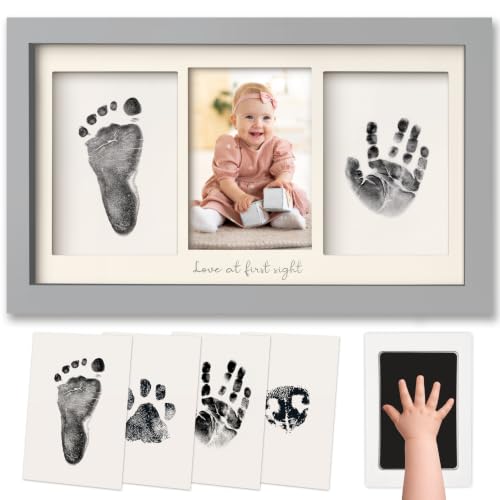 Image of Inkless Hand and Footprint Kit, Boy Girl Newborn Keepsake (Cloud Gray) | No Mess Ink Pad for Baby Handprint, Clean Touch Paw Print Kit for Dog Picture Frame, Personalized Baby Christmas Shower Gifts