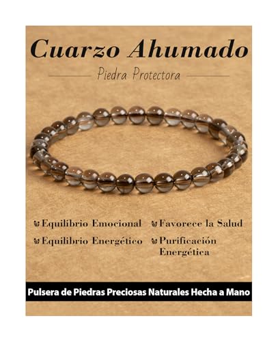 Landorilo Pulseras de Piedras Naturales de 6 mm, Pulsera Elástica con Cuentas para Hombre y Mujer, Pulsera Amistad, Joya de Regalo con Cuentas de Repuesto(Cuarzo Ahumado)