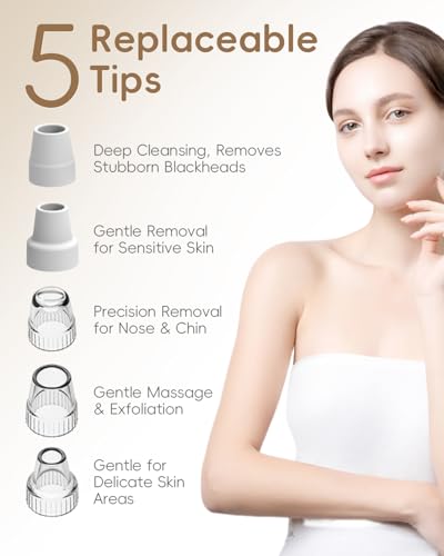 facial pore blackhead remover vacuum - fore cleaner and blackhead extractor with 3 adjustable suction levels - 5 probes - pore vacuum kit for womenampmen white