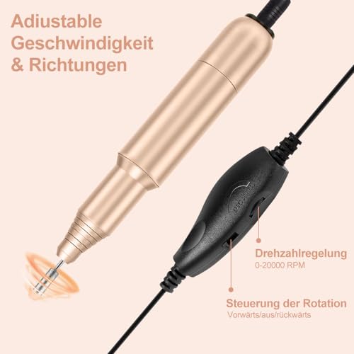 FOLAI Elektrische Nagelfräser, Maniküre Pediküre Set Nagelfeile Elektrisch, Profi Nagelfräser für Gelnägel, Acryl Gelnägel, Kallus Entfernen,Nagelhaut Shellac Nagel, Geschenke für Frauen, Mama（Gold）