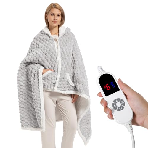 Electric Blanket Heated Throw, Soft Flannel & Sherpa Wearable Heated