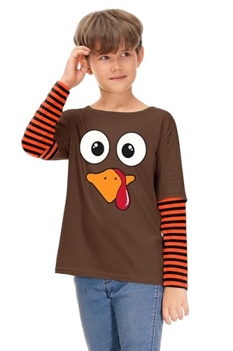 BesserBay Kids Thanksgiving Stripe Long Sleeve Patchwork Shirt 4-12 Years4