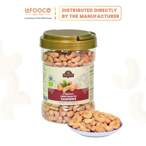 Image of LAFOOCO Organic Unsalted Cashews 30 oz, USDA Certified Dry Roasted Nuts