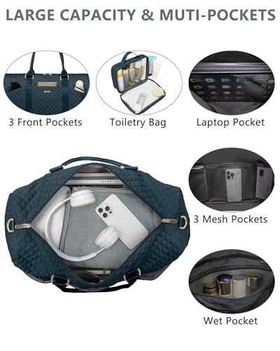 Image of Women Weekender Travel Duffle Bag: Travel Duffel Overnight Bags with Shoe Compartment Large Carry on Tote with Toiletry Bag Weekend Traveling Yoga Gym Hospital Bag for Women with Wet Pocket
