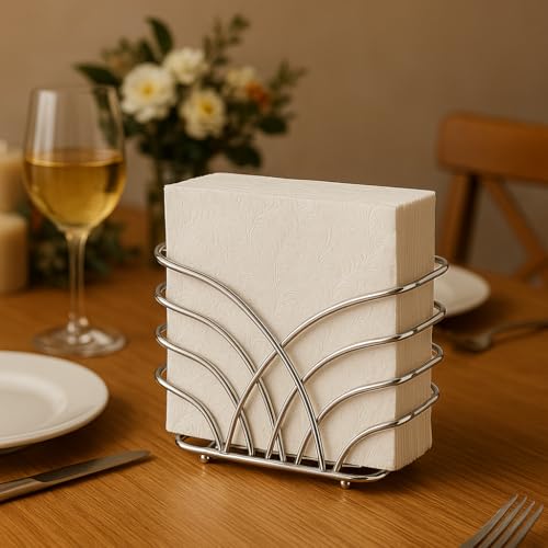 Collection Chrome Napkin Holder (8x2.3x5) - Napkin Holders for Tables, Modern Serviette Holder Perfect for Outdoor Events, Dining Table Napkin Holders for Kitchen