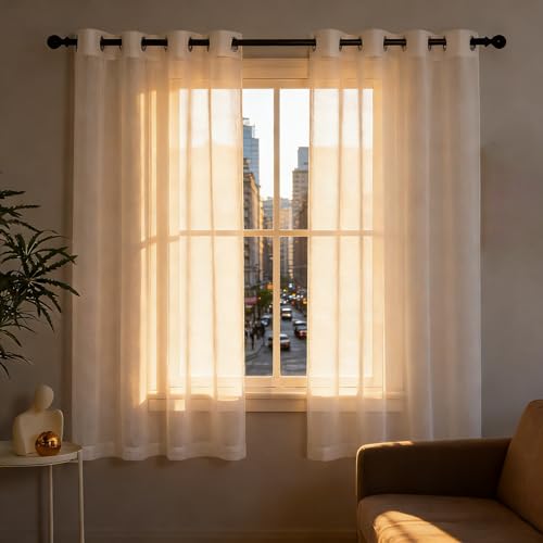 Rideaux voilages effet lin de qualité supérieure pour décorations d'intérieur blanc