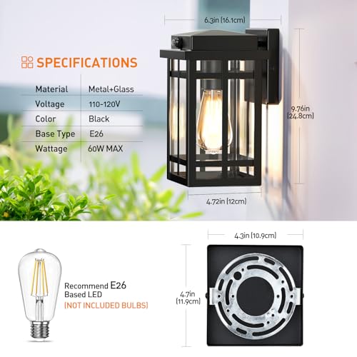Image of 2 Packs Dusk to Dawn Outdoor Wall Lighting 9.76'', Black