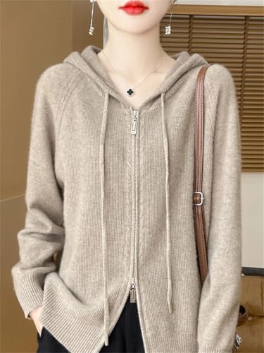 Women's Winter Zipper Hoodie Cardigan 100 Percent Merino Wool Sweater Simple Style Sweater3
