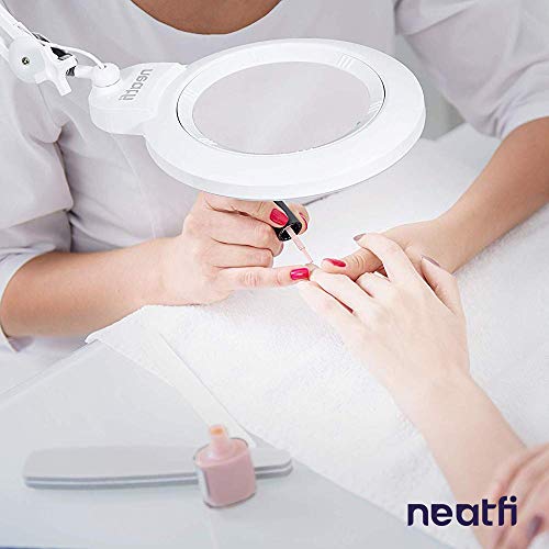 Neatfi XL Bifocals 1,600 Lumens Super LED Magnifier Lamp with Clamp, Large 7 Inches Acrylic Lens, 5 Diopter with 20 Diopter, Hands Free, Dimmable,16W, 84 PCS SMD LED, Adjustable Arm (White)