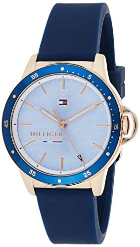 Tommy Hilfiger Women's Stainless Steel Quartz Watch with Silicone Strap, Blue, 17
