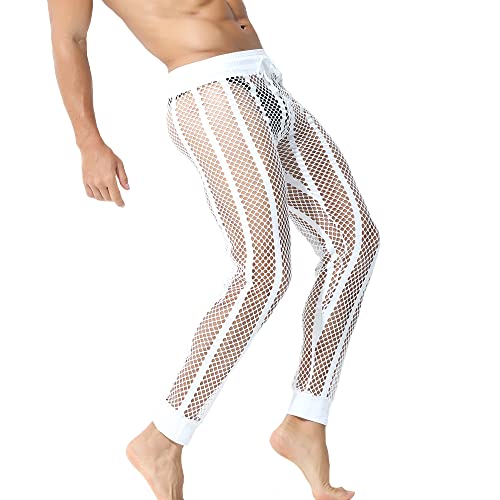Men's Sexy Mesh See Through Long Lounge Pants Fishnet Hollow Out Drawstring Loose Pajamas Bottoms Underpants2