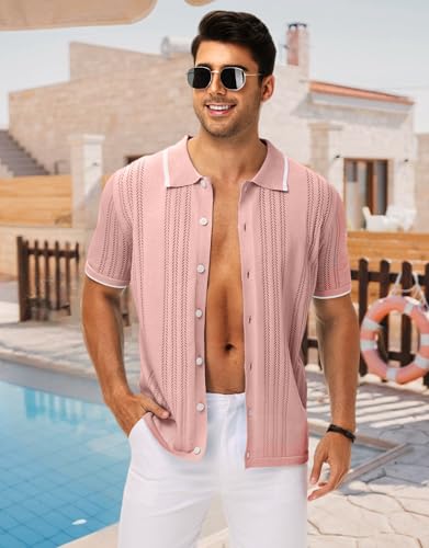 MAPICK Men's Button Down Polo Shirt Casual Short Sleeve Knit Shirt Summer Vacation Beach Clothes4