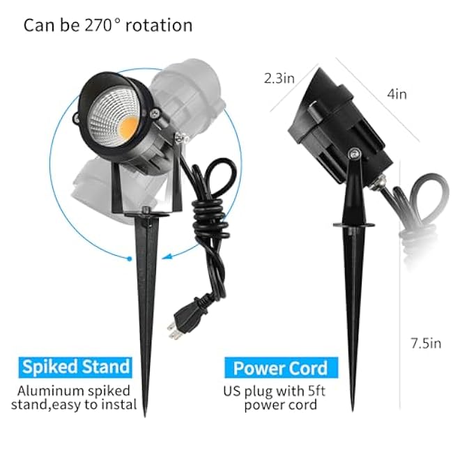 7W Outdoor LED Landscape Lights 110V 120V,Waterproof Landscape Spotlights 3CCT Selectable US-3 Plug,Indoor Mount Wall Lamp,LED Spot Light with Spiked Stand for Garden Lawn Yard Pathway,Pack of 8