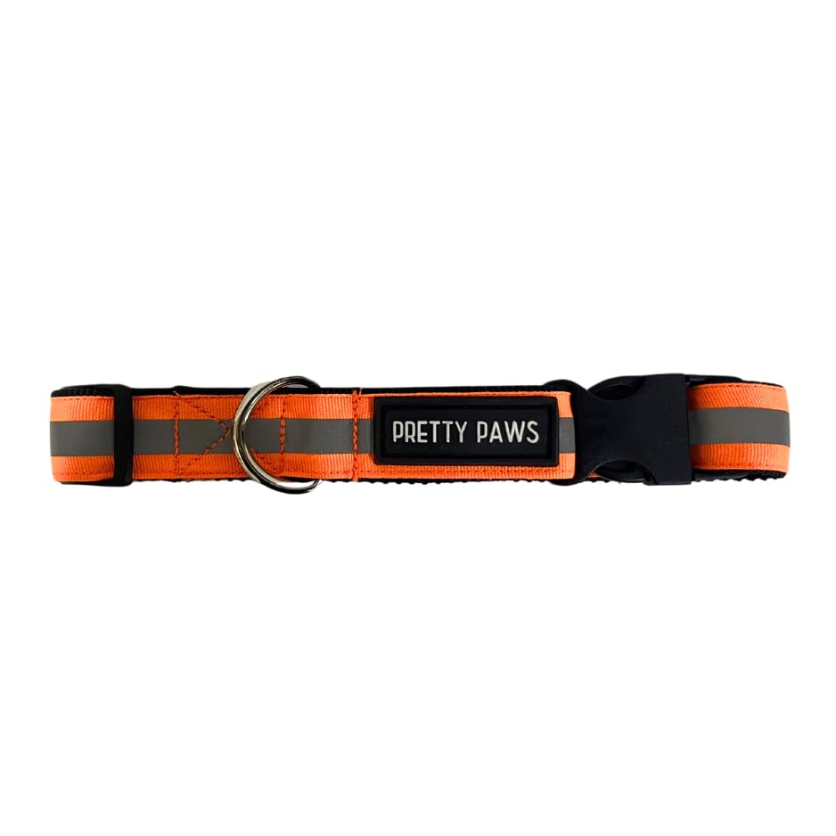 Pretty Paws Premium Reflective Dog Collar for Medium to Large Pet Breeds | Adjustable Length, Super Lightweight | Heavy Duty Metal D-Ring and Buckle (Orange) (B0D3XVC88H) Amazon Price History, Amazon Price Tracker