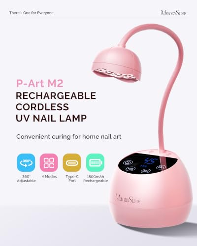 Image of MelodySusie Gooseneck Cordless UV Nail Lamp P-ArtM2 Light for Nail Tips | 360Angle,Rechargeable Fast Curing,4 Timers Cures,12W,1500mAh,Rhinestone Glue,Cat Eye,Solid Nail Glue Gel,for DIY at Home