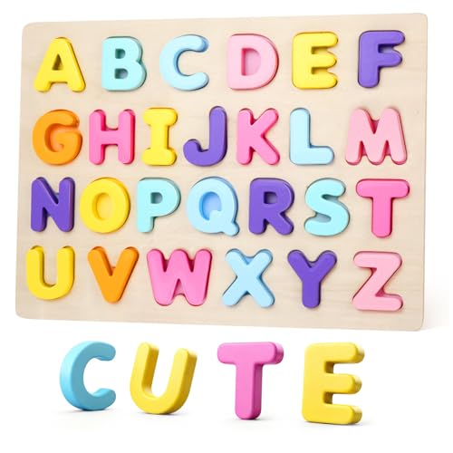 Alphabet Puzzles Wooden for Toddlers, ABC Learning Toys for Kids, Preschool Educational Activities Gift for Girls Boys