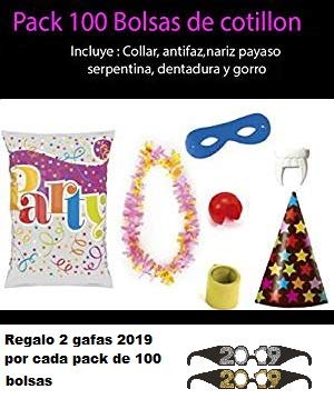 Bolsas de cotillon 100 unidades + 2 gafas 2019