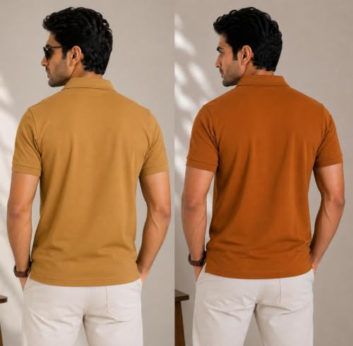Image of Men's Trendy Regular Fit Solid Polo Collar Casual Half Sleeve T-Shirt| Soft| Casual Wear|Combo Set (Pack of 2)