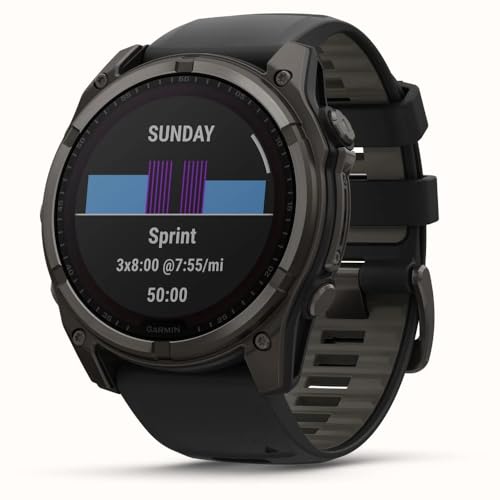 Garmin Fenix 8-51 mm, Solar, Gris Carbono Zafiro DLC Titanio sin Silicona Negra/Gris Guijarro