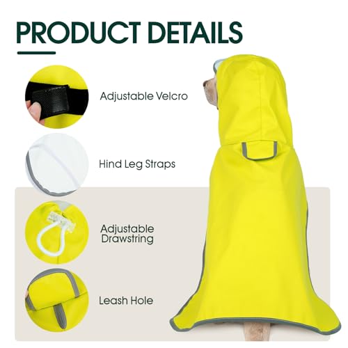 Kuoser Regenmantel Hund, Wasserdicht, Regenschutz, Gelb, M