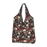 Material & Water-Resistant Fabric: Made from ripstop waterproof polyester, this Classic Skull Records Print tote bag stays lightweight while helping protect items from light splashes, working well as reusable bags for daily carry Size & Large Capacit...