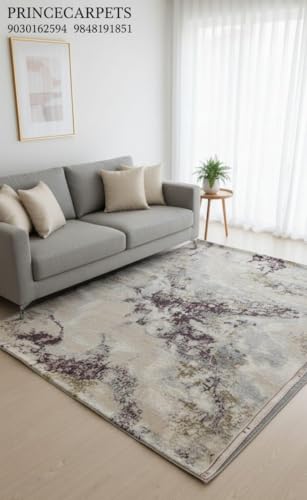 Image of 3x5 Feet (90x150 CM) Carpet for Bedroom Living Room & Hall - Metallic Rust Modern Abstract Geometric Silk-Touch Luxury Hotel-Style Washable Anti-Skid Turkish Area Rug