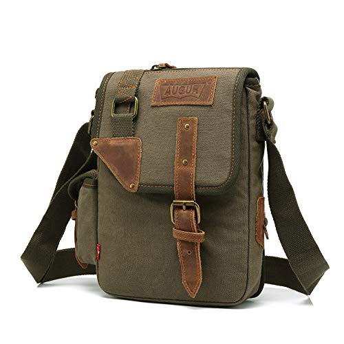 AUGUR Hommes Militaire Toile Messenger Epaule Sling école Ceinture Bandoulière Voyage Porte-Documents,Armygreen