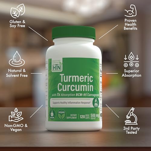 Image of Health Thru Nutrition Turmeric Curcumin Complex 500mg Supplement | as BCM-95 Curcugreen Clinically Studied | Vegan Certified (Pack of 120)