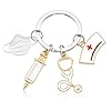 Dacitiery Schlüsselanhänger Krankenschwester Keychain Metall Krankenschwester Schlüsselanhänger mit Spritze, Krankenschwester Kappe und Stethoskop für Arzt Medizinstudent Krankenschwester Geschenke