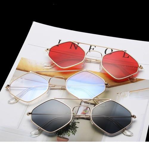 Polygonal Ocean Sunglasses for Women with Retro Metal Frame and Double Beam Design Fluorescent solid color candy3