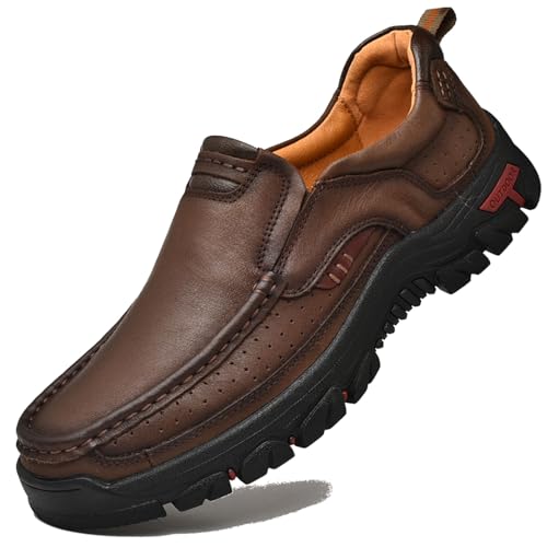 Venshine Mens Walking Shoes Leather Lightweight Breathable Casual Slip On Loafers