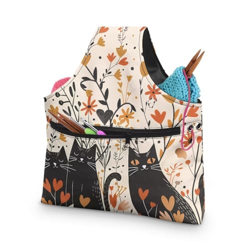 Qehuruxo Crochet Bag Crochet Bag Organizer Needlework Tool Storage Bag Waterproof Vest Handbag Suitable for Knitting Lover Black Cat
