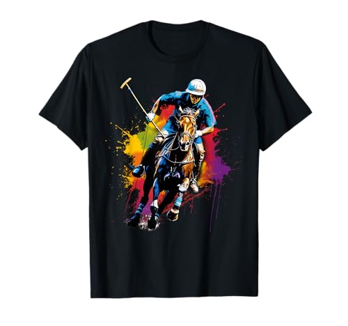 Colorful Polo Player Boy on Mens Polo (Equestrian) T-Shirt