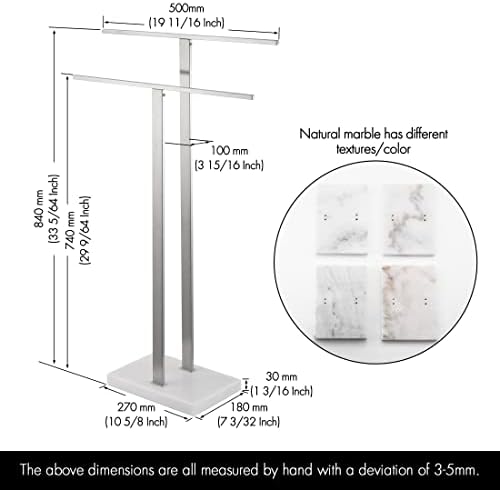 KES Free Standing Towel Rail for Bathroom Towel Stands 2-Tier Towel Rack with Marble Base SUS304 Stainless Steel Brushed Finish, BTH217-2