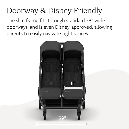 UPPAbaby Minu Duo Side-by-Side Double Stroller - Lightweight + Compact Design for Travel - Easy Fold- from Birth to Toddler - Independent Recline - Jake (Charcoal/Carbon Frame/Black Leather) by UPPAbaby - Image 4
