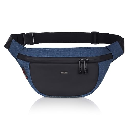 Image of WILDHORN 2.4L Waist Bag for Men Women I Headphone Hole I Ultra Strong Stitching, Sturdy Zippers, Waterproof, Fanny Pack for Hiking Travel Camping Running Sports with Adjustable Strap (Blue Melange)