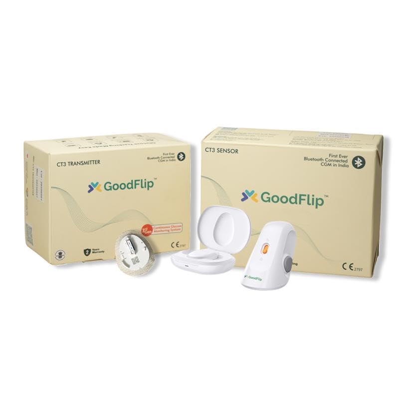 Image of Smart CGM | Reusable Transmitter + 14-Day Sensor | Health Coach Consultation | Bluetooth Connected | Real-Time Sugar Tracking | Easily Syncs with the GoodFlip Application | AI Health Report |