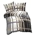 etérea Microfaser Bettwäsche Urban Check Karo Kariert 155x220 2er Set - Bügelfrei mit Reißverschluß - Allergiker geeignet nach Oekotex 100-155 x 220 + 80 x 80 cm - Braun Schwarz