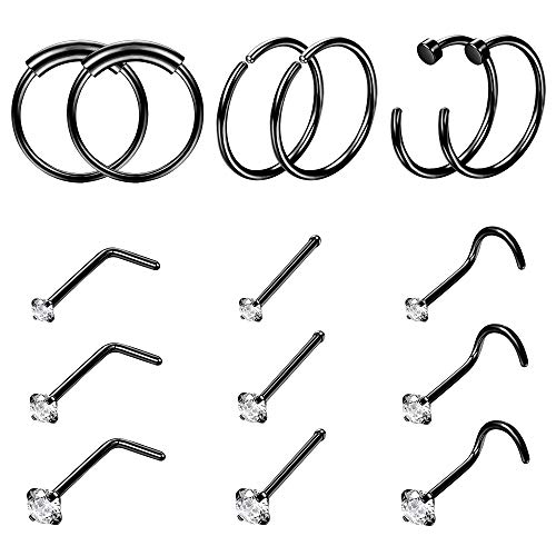 FINREZIO Surgical Steel Nose Rings Studs Gold Nose Studs Hoop Nose Rings for Women Hypoallergenic 18G 20G 22G Noses Ring Stud Nose Piercing Jewelry