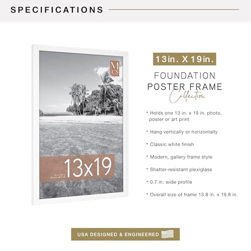 Image of MCS Foundation 13x19 Poster Frame Traditional White, Vertical & Horizontal Wall Hanging Large Picture Frame for Photos, Posters & Art Prints (1-Pack)
