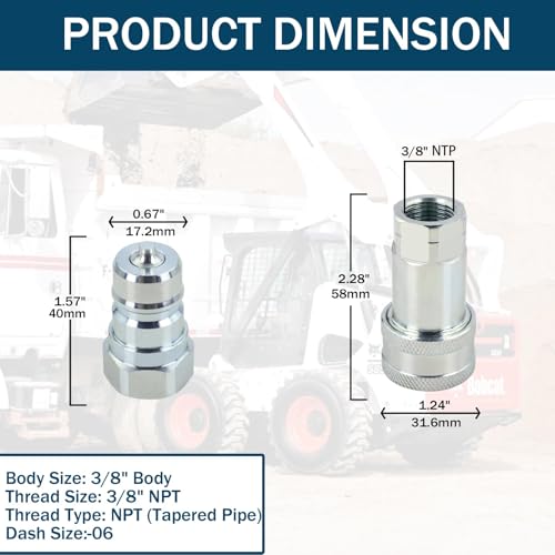 Image of 3 /8 inch NPT Ag Hydraulic Quick Connect Coupler, ISO 5675 Poppet Pioneer Style Tractor Couplers with Dust Caps, Interchangeable with Parker 4000 Series | Safeway S20 Series