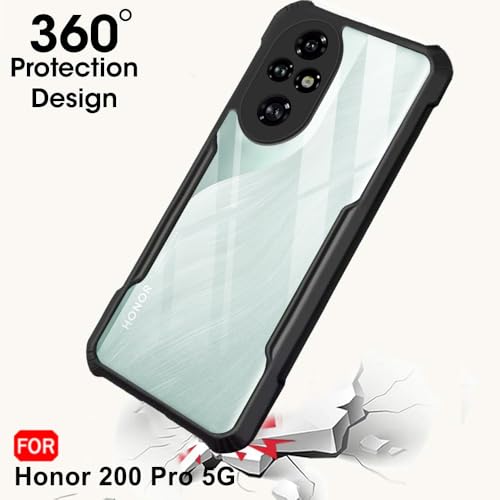 TheGiftKart Shockproof Crystal Clear Back Cover Case for Honor 200 Pro 5G | 360 Degree Protection | Protective Design | Transparent Back Cover Case for Honor 200 Pro 5G (PC & TPU, Black Bumper)