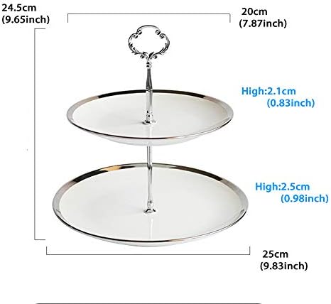 Iamagie Cupcake Stand Tower Dessert Display Plate 2-Tier Round White Ceramic Serving Tray Dish Treat Stacked Pastry Fruit Serving Platter Tree Stand for Gift Tea Party Restaurant, Silver Edge