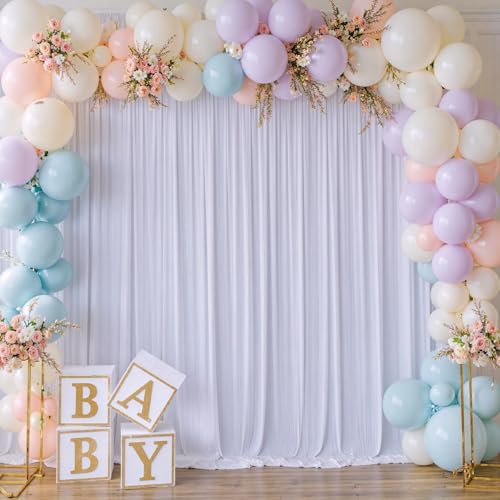 20ft x 10ft Wrinkle Free White Backdrop Curtain for Parties, 4 Panels Silk Polyester White Wedding Drapes for Backdrop 10 ft Photo Back Drop Fabric Cloth for Party Graduation Photography Background - Thumbnail 3
