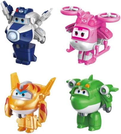 Super Wings 2" Transform-a-Bot 4-Pack, Supercharged Paul, Dizzy, Golden Boy, Mira, Airplane Toys Mini Action Figures, Preschool Toys for 3 4 5 Year Old Kids, Transformer Toys Birthday Gifts for Kids