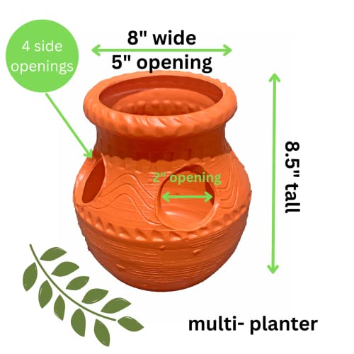 Bert's Garden Strawberry Jar Planter Aztec Style Durable Light Weight Plastic Light Terra-Cotta Colored Pot Grow Herbs, Succulents, Flowers Container Multi Opening Planter #TOP1