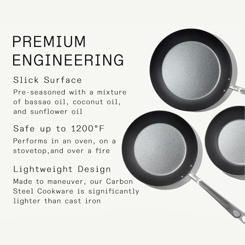 Image of Made In Cookware - 3 Piece (Includes 8 inch,10 inch,12 inch) Seasoned Carbon Steel Frying Pan - Professional Cookware - Crafted in Sweden - Induction Compatible