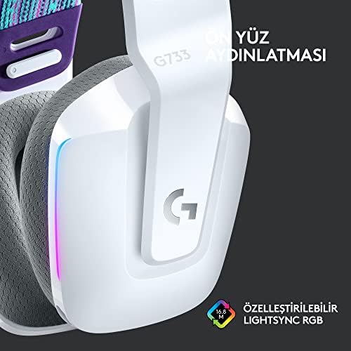 Logitech G G733 LIGHTSPEED Kablosuz Kulak Üstü Oyuncu Kulaklığı, LIGHTSYNC RGB, Blue Voice Mikrofon, Askılı Kafa Bandı, PRO-G Ses Sürücüleri, 29 Saat Pil Ömrü, Beyaz - Görsel 4