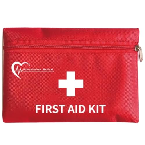 Compact First Aid Kit - 20 Essential Medical Items - Portable Emergency Survival Kit for Home, Travel, Car, Office, Outdoor, Hiking - Lightweight Red Bag - Hzmediprime Medical