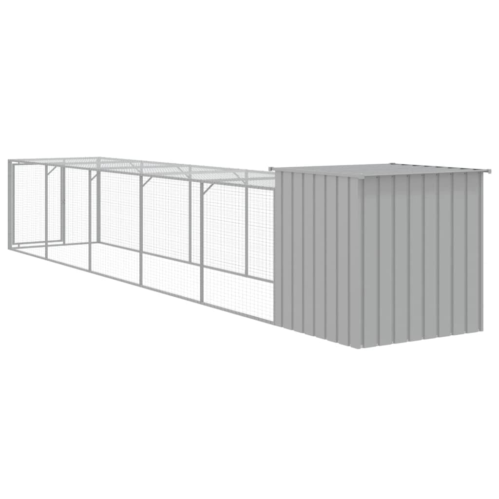 ARKEM Pollaio Area Corsa Grigio Chiaro 110x609x110 cm Acciaio Zincato，Recinto per Cani da Giardino, Gabbia per Conigli, Recinto per Animali Domestici, Gatti, Cuccioli, Porte con Chiavistello e Parasol